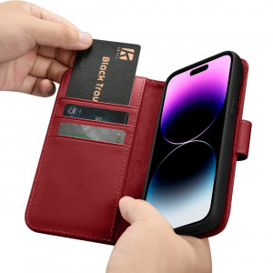 Калъф тип книга iCARER Wallet 2в1 против кражба - iPhone 14 Pro Max червен - Img 16