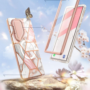 Калъф 360° със стойка и покритие за камерата SUPCASE Cosmo MagSafe - Samsung Galaxy S24 Ultra розов мрамор - Img 6