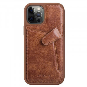 Кожен гръб с джоб за карти NILLKIN Aoge - iPhone 12 mini кафяв - Img 1