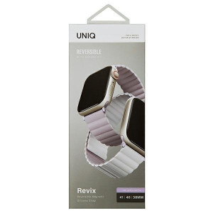 Магнитна двулицева каишка UNIQ Revix - Apple Watch 41mm Series 9 / 41mm Series 8 / 41mm Series 7 / 40mm Series 6 / 40mm SE / 40mm Series 5 / 40mm Series 4 / 38mm Series 3 / 38mm Series 2 люляк / бяла - Img 10