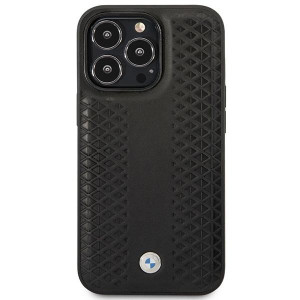 Оригинален гръб от еко кожа BMW Leather Diamond MagSafe BMHMP14L22RFGK - iPhone 14 Pro черен - Img 3