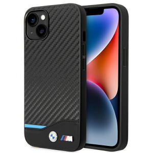 Оригинален гръб от естествена и еко кожа BMW Leather Carbon BMW BMHCP14M22NBCK - iPhone 14 Plus черен - Img 1
