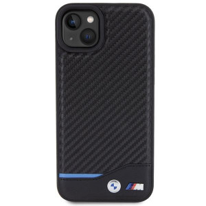 Оригинален гръб от естествена и еко кожа BMW Leather Carbon - iPhone 15 Plus черен - Img 3