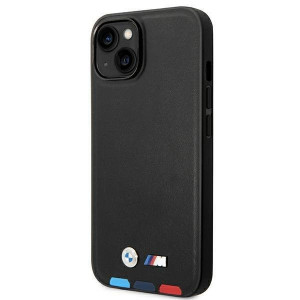 Оригинален гръб от естествена кожа BMW Leather Stamp Tricolor BMHCP14M22PTDK - iPhone 14 Plus черен - Img 2