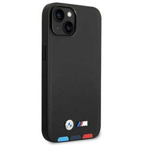 Оригинален гръб от естествена кожа BMW Leather Stamp Tricolor BMHMP14M22PTDK MagSafe - iPhone 14 Plus черен - Img 4
