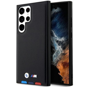 Оригинален гръб от естествена кожа BMW Leather Stamp Tricolor BMHCS23L22PTDK - Samsung Galaxy S23 Ultra черен - Img 1