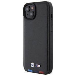 Оригинален гръб от естествена кожа BMW Leather Stamp Tricolor BMHCP15M22PTDK - iPhone 15 Plus черен - Img 2