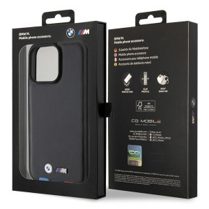 Оригинален гръб от естествена кожа BMW Leather Stamp Tricolor BMHCP15X22PTDK - iPhone 15 Pro Max черен - Img 8