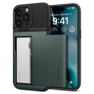 Оригинален гръб със слот за карта SPIGEN Slim Armor CS - iPhone 15 Pro Abyss Green - Img 1