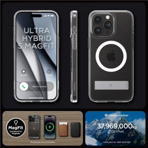 Оригинален гръб със стойка SPIGEN Ultra Hybrid S MagSafe - iPhone 15 Pro прозрачен - Img 16