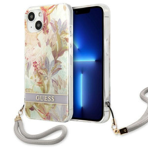 Оригинален гръб с връзка GUESS Flower GUHCP13SHFLSU - iPhone 13 mini лилав - Img 1