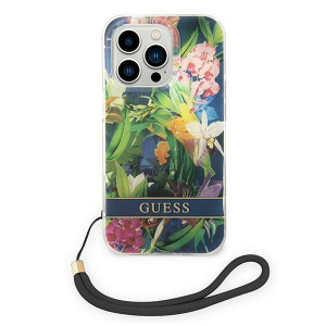 Оригинален гръб с връзка GUESS Flower GUOHCP14XHFLSB - iPhone 14 Pro Max син - Img 2