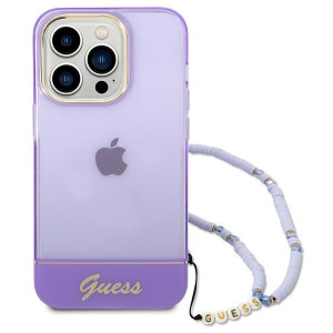 Оригинален гръб с гривна GUESS Translucent Pearl Strap GUHCP14LHGCOHU - iPhone 14 Pro лилав - Img 2