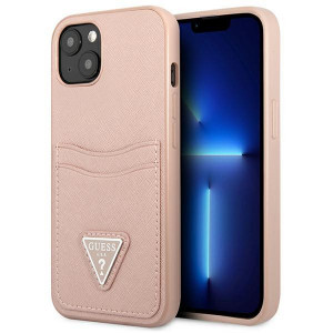Оригинален гръб с джоб за карта GUESS SaffianoTriangle Logo Cardslot GUHCP13MPSATPP - iPhone 13 розов - Img 1