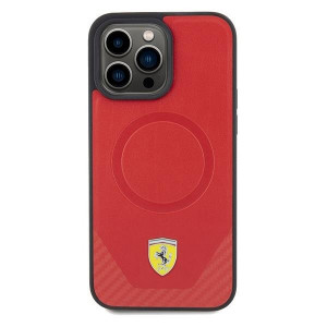 Оригинален гръб FERRARI Carbon Metal Logo MagSafe - iPhone 15 Pro червен - Img 3