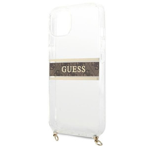 Оригинален гръб GUESS 4G Brown Strap Gold Chain GUHCP13SKC4GBGO - iPhone 13 mini прозрачен / кафяв - Img 6