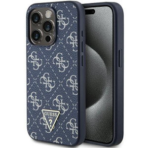 Оригинален гръб GUESS 4G Triangle Metal Logo - iPhone 15 Pro син - Img 1