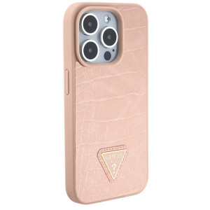 Оригинален гръб GUESS Croco Triangle Metal Logo - iPhone 15 Pro розов - Img 4