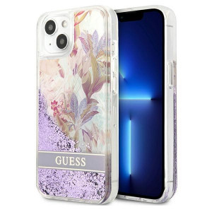 Оригинален гръб GUESS Flower Liquid Glitter GUHCP13SLFLSU - iPhone 13 mini лилав - Img 1