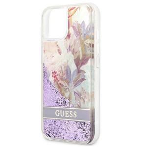 Оригинален гръб GUESS Flower Liquid Glitter GUHCP13SLFLSU - iPhone 13 mini лилав - Img 6
