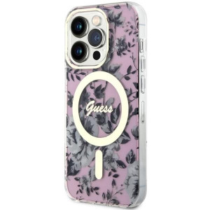 Оригинален гръб GUESS Flower MagSafe GUHMP14XHCFWSP - iPhone 14 Pro Max розов - Img 2