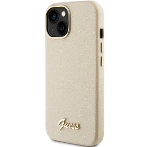 Оригинален гръб GUESS Glitter Glossy Script - iPhone 15 златист - Img 2