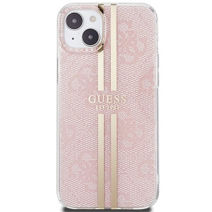 Оригинален гръб GUESS IML 4G Gold Stripe - iPhone 15 Plus / 14 Plus розов - Img 3