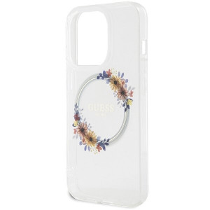 Оригинален гръб GUESS IML Flowers Wreatch MagSafe - iPhone 15 Pro прозрачен - Img 6