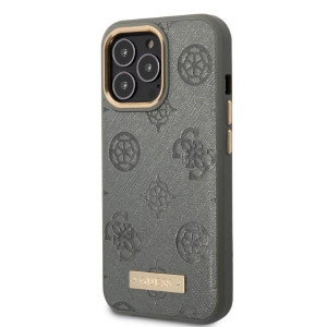Оригинален гръб GUESS Peony Logo Plate MagSafe GUHMP13XSAPSTG - iPhone 13 Pro Max сив - Img 2