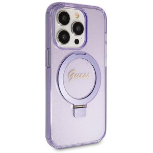 Оригинален гръб GUESS Ring Stand Script Glitter MagSafe - iPhone 14 Pro лилав - Img 4