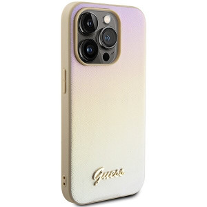 Оригинален гръб GUESS Saffiano Iridescent Script - iPhone 15 Pro златист - Img 4