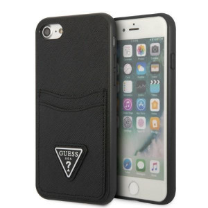 Оригинален гръб GUESS Saffiano Triangle Logo Cardslot GUHCI8PSATPK с външен джоб - iPhone 7 / 8 / SE (2nd gen) / SE (3rd gen) черен - Img 1