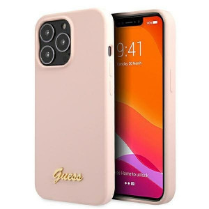 Оригинален гръб GUESS Silicone Script Gold Logo GUHMP13LLSLMGLP MagSafe - iPhone 13 Pro светлорозов - Img 2