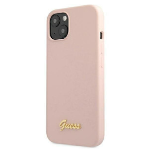 Оригинален гръб GUESS Silicone Script Gold Logo GUHMP13MLSLMGLP MagSafe - iPhone 13 светлорозов - Img 2