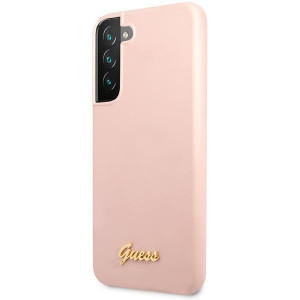 Оригинален гръб GUESS Silicone Script Metal Logo GUHCS23SLSLMGPP - Samsung Galaxy S23 розов - Img 2