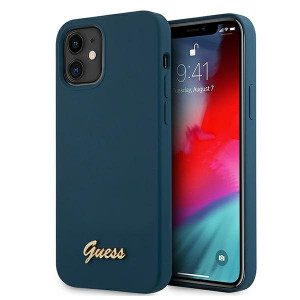 Оригинален гръб GUESS Silicone Vintage Gold Logo GUHCP12SLSLMGBL - iPhone 12 mini син - Img 1