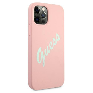 Оригинален гръб GUESS Silicone Vintage Script GUHCP12MLSVSPG - iPhone 12 / 12 Pro розов - Img 4