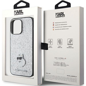 Оригинален гръб KARL LAGERFELD Fixed Glitter Choupette Logo Metal Pin - iPhone 15 Pro Max сребрист - Img 8