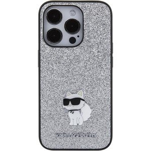 Оригинален гръб KARL LAGERFELD Fixed Glitter Choupette Logo Metal Pin - iPhone 15 Pro сребрист - Img 3