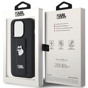 Оригинален гръб KARL LAGERFELD Gripstand Saffiano Choupette Pins - iPhone 15 Pro черен - Img 9