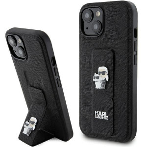 Оригинален гръб KARL LAGERFELD Gripstand Saffiano Karl & Choupette Pins - iPhone 15 Plus / 14 Plus черен - Img 1