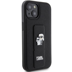 Оригинален гръб KARL LAGERFELD Gripstand Saffiano Karl & Choupette Pins - iPhone 15 черен - Img 4