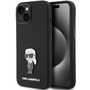 Оригинален гръб KARL LAGERFELD Silicone Ikonik Metal Pin - iPhone 15 черен - Img 1