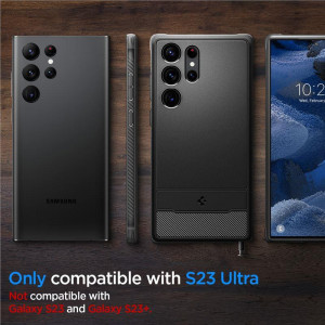 Оригинален гръб SPIGEN Rugged Armor - Samsung Galaxy S23 Ultra черен мат - Img 19
