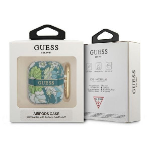 Оригинален калъф за слушалки GUESS Flower Strap GUA2HHFLN - AirPods 1 / 2 зелен - Img 3