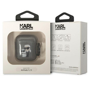 Оригинален калъф за слушалки Karl LAGERFELD Glitter Karl&Choupette KLA2HNKCTGK - AirPods 1 / 2 черен - Img 3