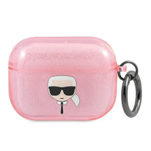 Оригинален калъф за слушалки Karl LAGERFELD Glitter Karl's Head KLAPUKHGP - AirPods Pro розов - Img 1