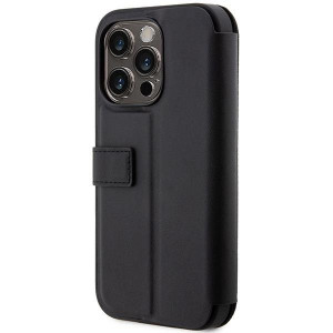 Оригинален калъф тип книга BMW Leather Textured & Stripe BMBKP14L22RDPK - iPhone 14 Pro черен - Img 4
