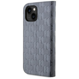 Оригинален калъф тип книга KARL LAGERFELD Saffiano Monogram KLBKP14SSAKLHPG - iPhone 14 сребрист - Img 2