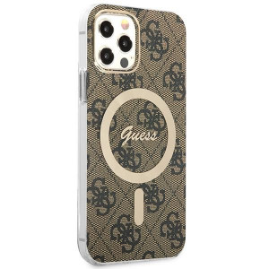 Оригинален комплект GUESS 4G Print (гръб + зарядно) MagSafe GUBPP12MH4EACSW - iPhone 12 / 12 Pro кафяв - Img 4
